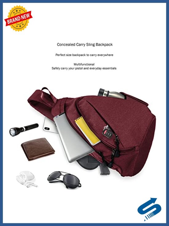 Concealed Carry Sling Backpack Crossbody Bag Water-Resistant Nylon Shoulder